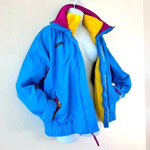 COLUMBIA BUGABOO Vintage 80/90s 3-in-1 Ski Coat Jacket Blue Pink Yellow Women L - Picture 4 of 16